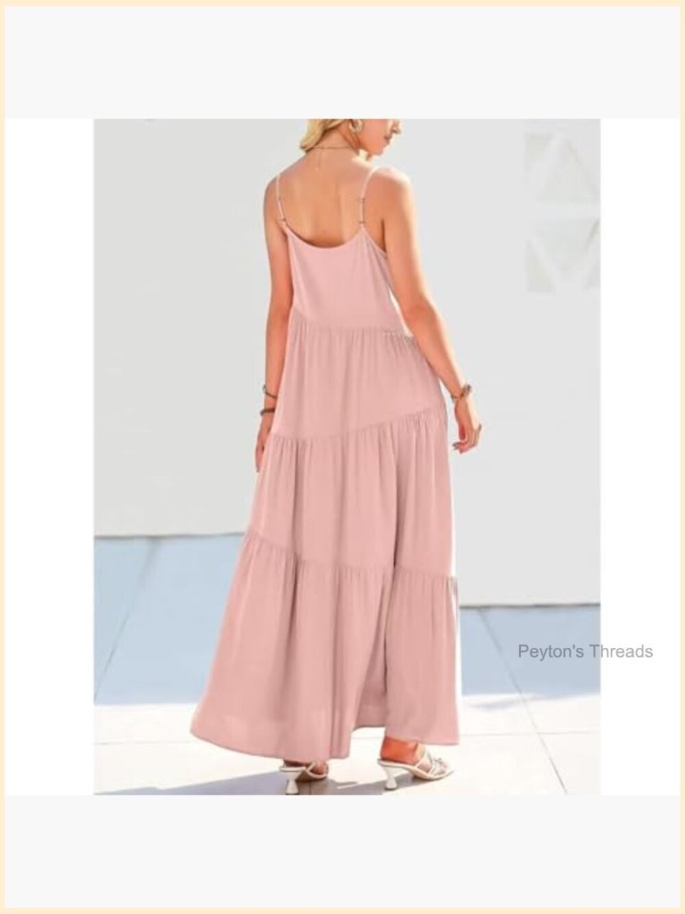 Spaghetti Strap Maxi Dress A-Line Square Neck Sleeveless Summer Dress - Picture 3 of 7